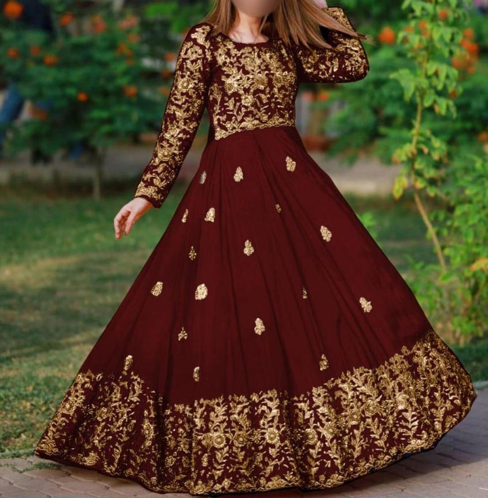 Red Embroidered Shamoz Silk Maxi Dress for Women