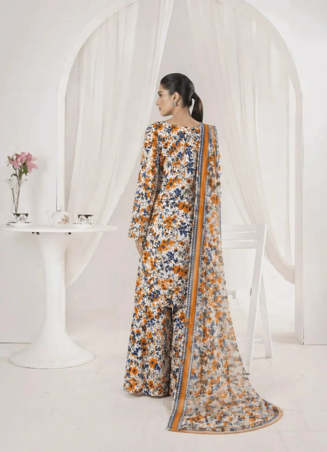 Pakistani Ploral Printed Anarkalei Suit with Chiffon Dupatta