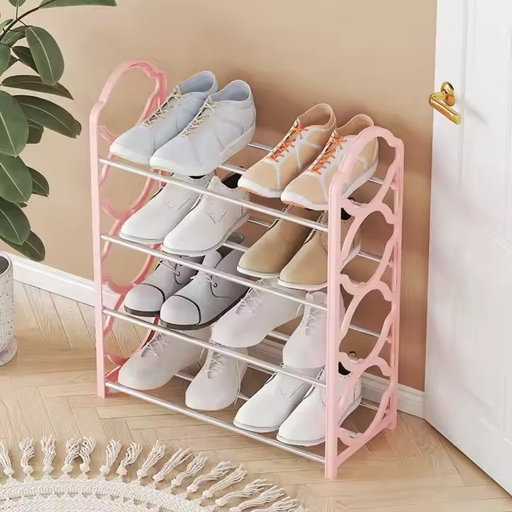 4-Layer Space-Saving Shoes Rack | Portable Dustproof Shoe Organizer With Cover | Closet & Home Shoe Stand | Plastic + Metal Body - Random Colour