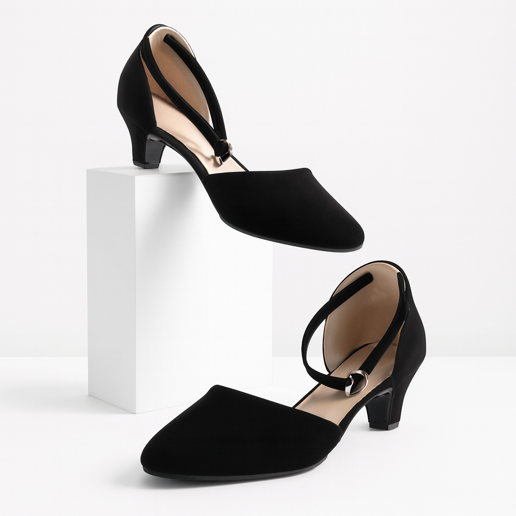 Stylish Velvet Heel Pump Shoes for Ladies – 2 Inch Elegant Party Wear Heels 36/Black
