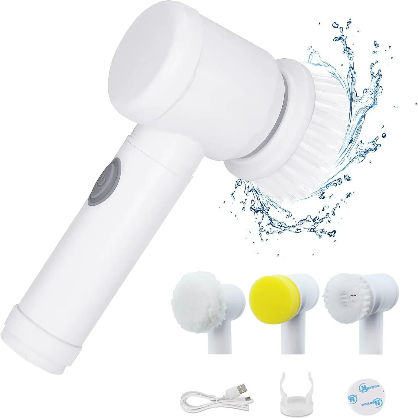 Electric Cleaning Brush, Cordless Handheld Shower Washer with 3 Interchangeable Brush Heads