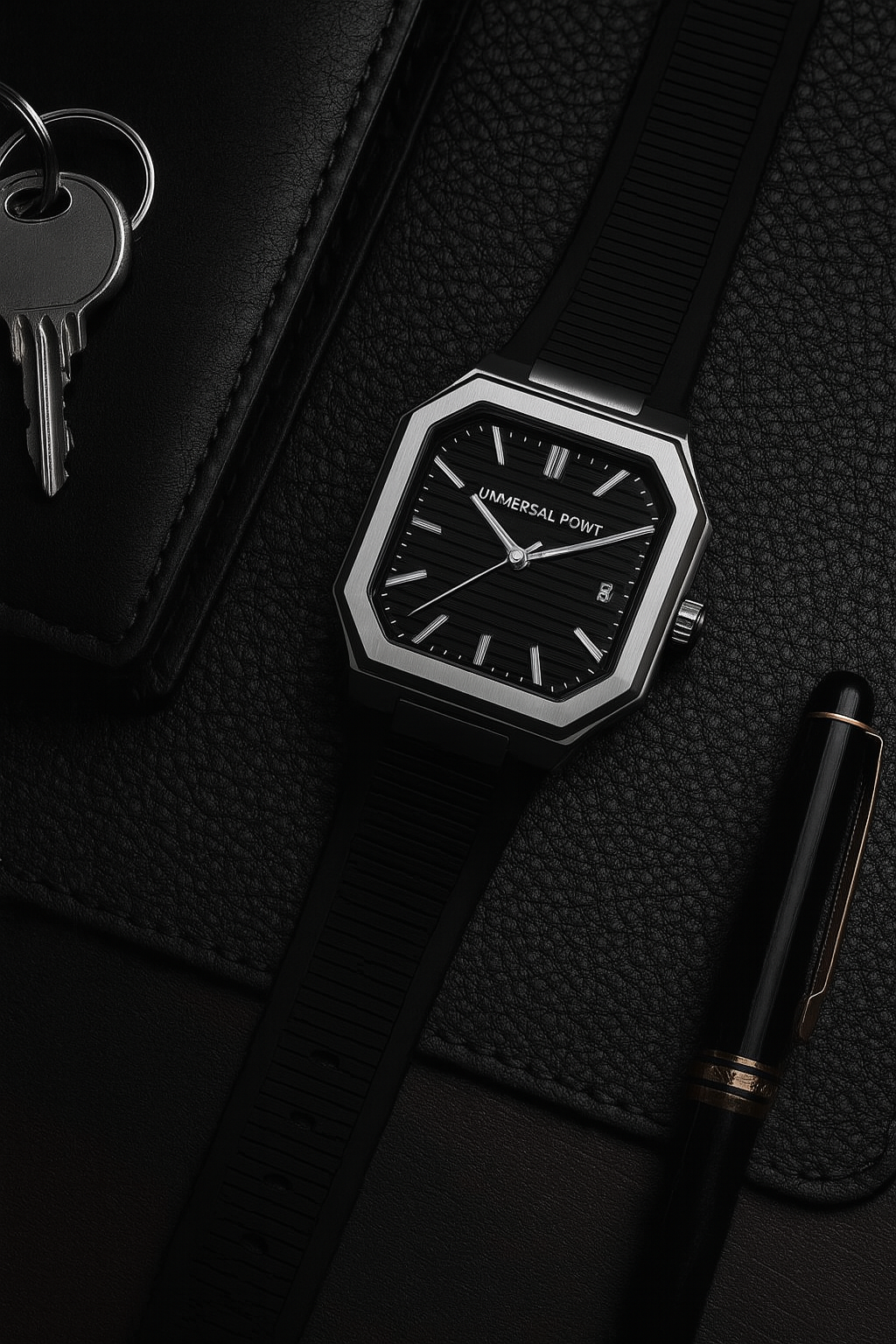 Universal Point UP 1988 – Square Dial Leather Strap Watch | Stainless Steel Case | Water Resistant
