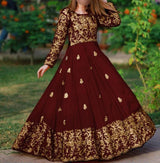 Red Embroidered Shamoz Silk Maxi Dress for Women