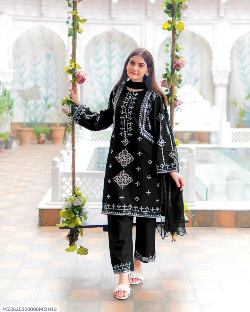 3 PCs Women Stitched Cotton Embroidered Suit