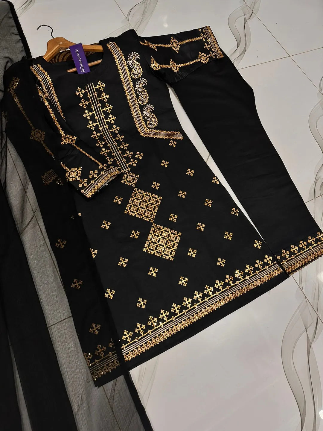3 PCs Women Stitched Cotton Embroidered Suit