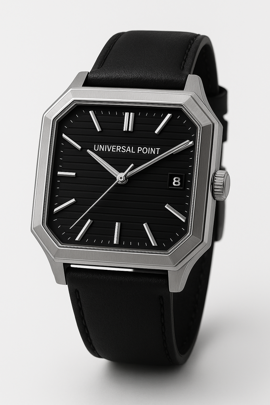 Universal Point UP 1988 – Square Dial Leather Strap Watch | Stainless Steel Case | Water Resistant