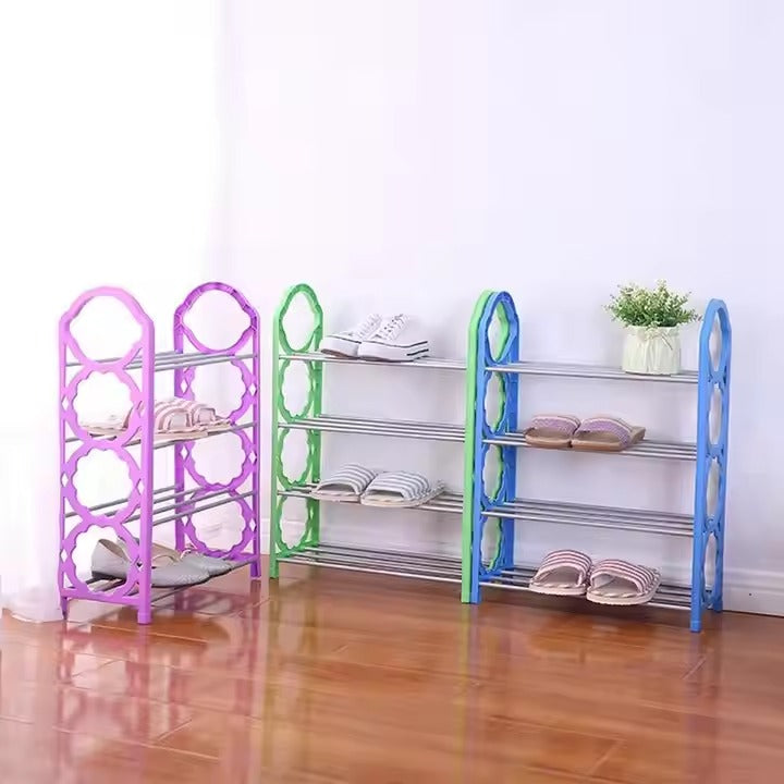 4-Layer Space-Saving Shoes Rack | Portable Dustproof Shoe Organizer With Cover | Closet & Home Shoe Stand | Plastic + Metal Body - Random Colour